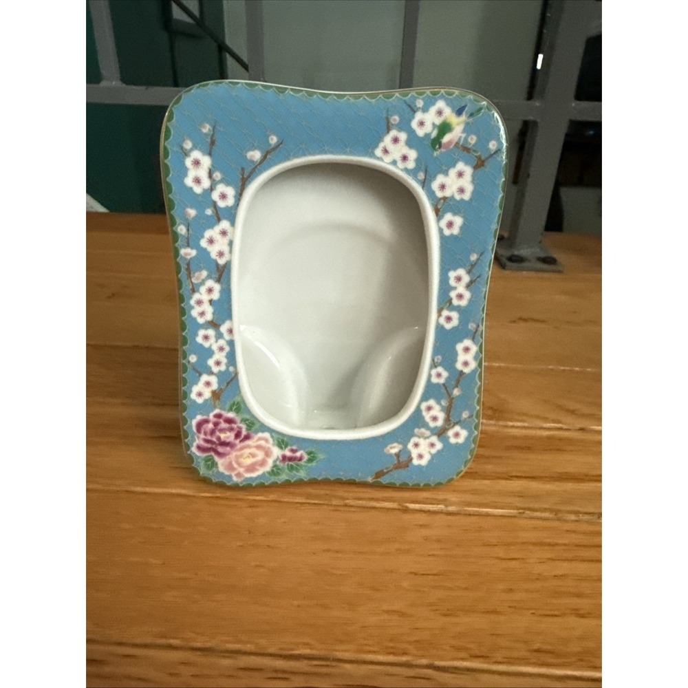 Vintage TAKAHASHI Cloisonné Ceramic Picture Frame Hand Painted Bird ⭐️Sticker